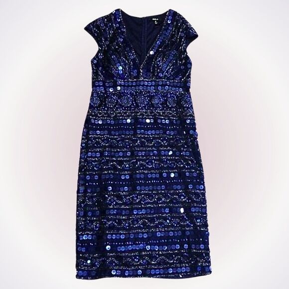 Giulia Embellished Cap Sleeve V-Neck Blue Midi Dress | Sz 6 - Picture 1 of 7